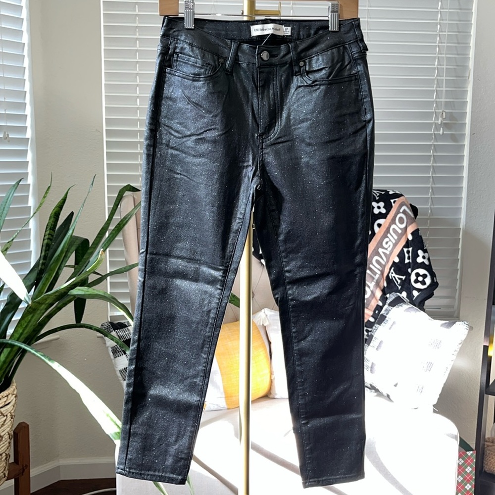 NEW! RM by REBECCA Coated Shimmer Denim Skinny Pants Size 6P